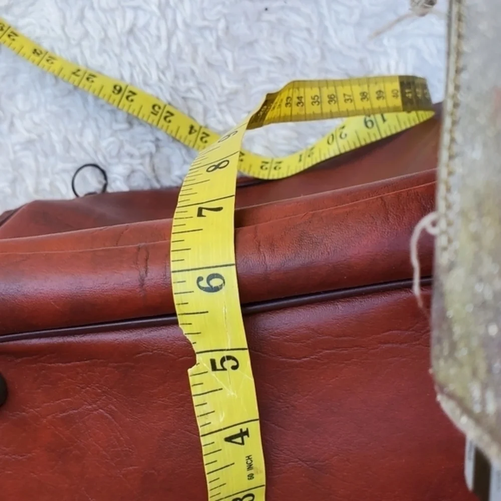 Vintage Jetliner Cognac Brown Leather Crossbody Bag Retro Travel Camera Purse